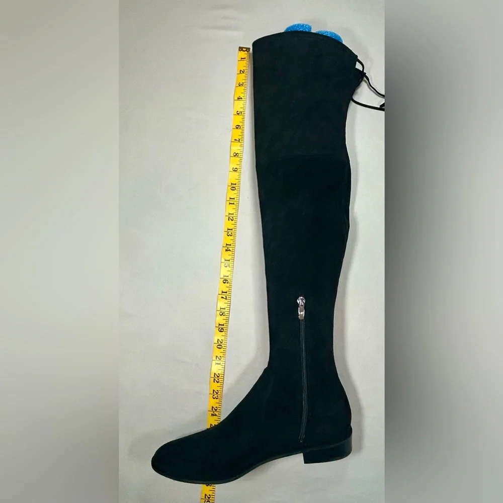 Marc Fisher Over The Knee Boots Faux Suede Black Womens 9.5 Low Heel Round Toe